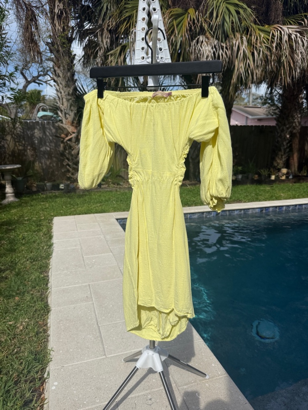Sunny Yellow Off-Shoulder Smocked-Waist Mini Dress Size Small